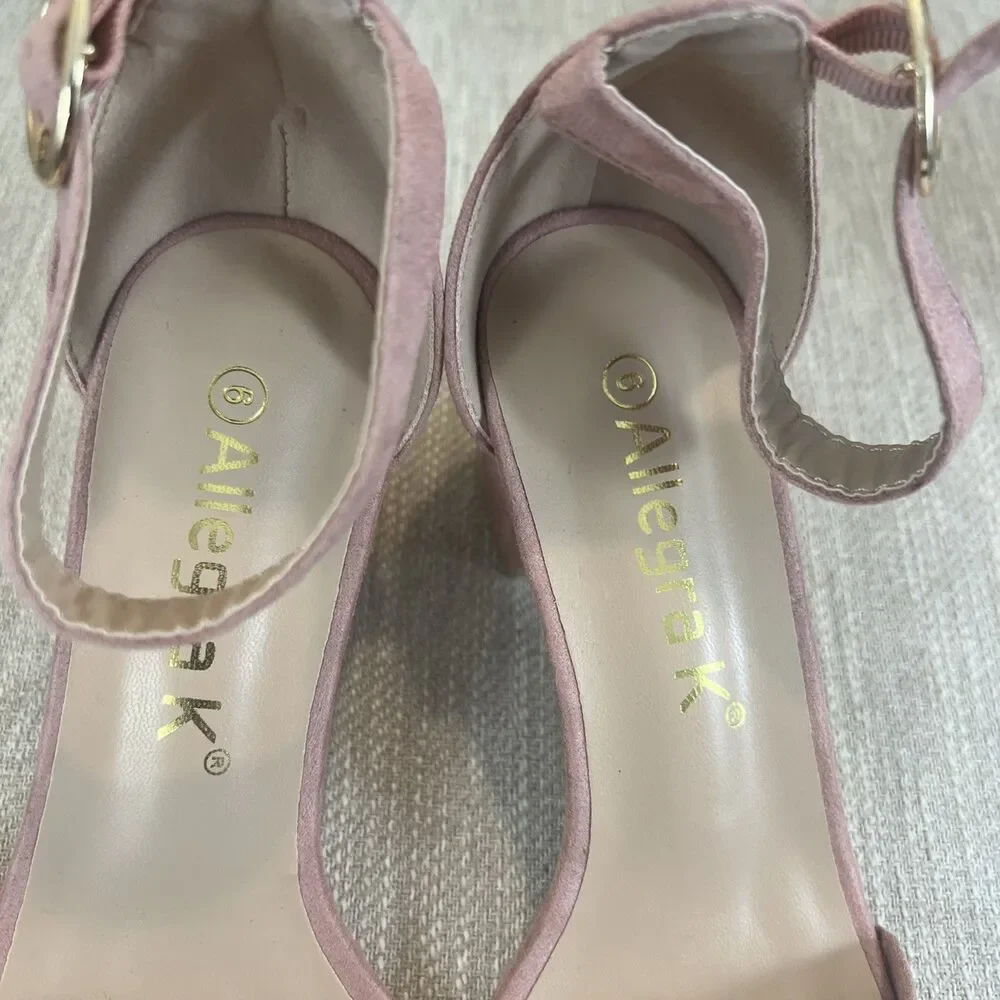 Allegra K Ankle Strap Block Low Heel Sandal Women's 6 Light Pink Wedding Summer - Picture 6 of 12